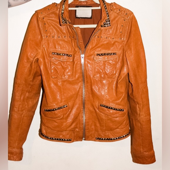 Women’s Studded Genuine Leather Bomber Jacket - Nightclub Aesthetic - Picture 4 of 6